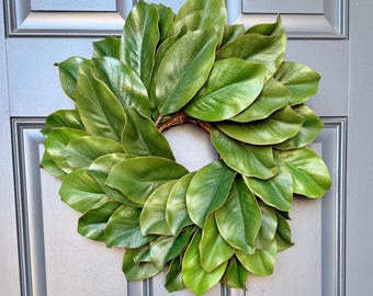 Mini Magnolia Wreath, Farmhouse Door Decor, Year Round Greenery Accent