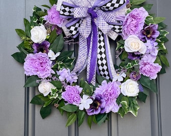 Lila Pfingstrosen-Rosenkranz, Lavendel-Blumentürdekor, Frühlings-Sommergartenakzent