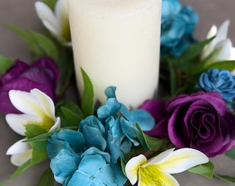 Floral Candle Holder Ring – Purple, Blue, White Flowers