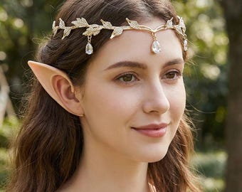 Elven Crown & Ears Set – Fantasy Tiara with Ears | Medieval Elf Costume
