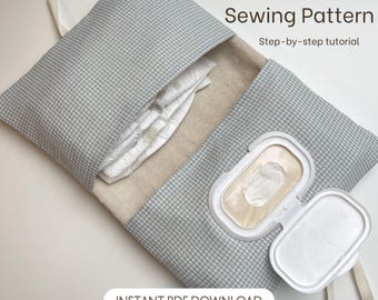Patrón de costura PDF para principiantes: bolso cambiador para bebés, descarga instantánea, estuche para toallitas húmedas.
