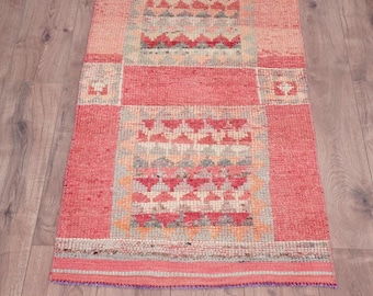Handmade Oushak Runner Rug, Pink Green Runner Rug, Turkish Wool Handmade Runner, 2.5×10