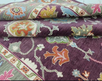 Purple Oriental Hand Knotted Wool rug Oushak Rug: Hand Knotted Turkish Carpet for Living Room