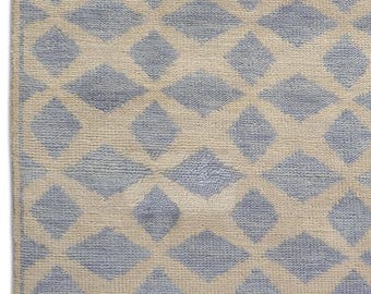 Handmade Oushak Runner Rug, Vintage Turkish Hallway Carpet, Muted Geometric Design