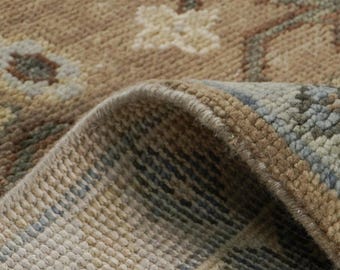 Hand-Knotted Wool Oushak Rug:  Vintage-Look Area Rug for Living Room