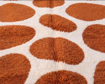 Rust  Moroccan Rug, Handmade Beni Ourain Rug, Abstract Wool Berber Rug, Modern Color Block Area Rug