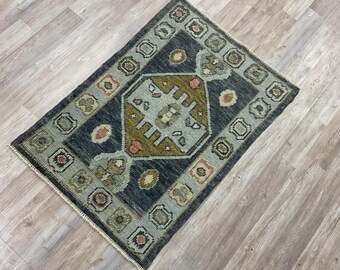 Hand Knotted Wool Oushak Rug, Soft Green Floral Area Rug, Custom Size Persian Style