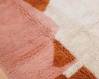 Handmade Wool Berber Rug, Peach Terracotta Abstract Shag Carpet Floral Vintage Turkish Style