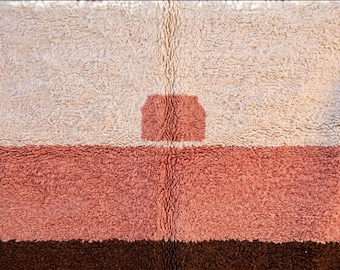 Cream Brown Pink Moroccan Rug, Handmade Beni Ourain Rug, Coral Wool Berber Rug, Abstract Moroccan Area Rug, Custom Wool Rug