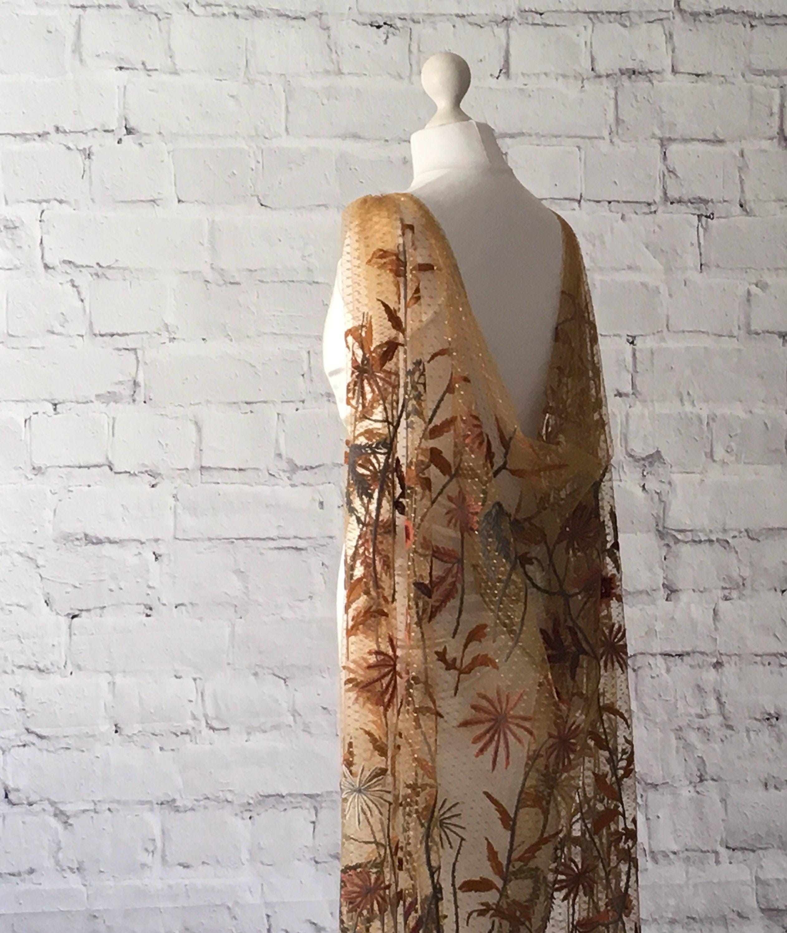 Autumn Embroidered Tulle Bridal Cape, Woodland Wedding Bridal Accessory