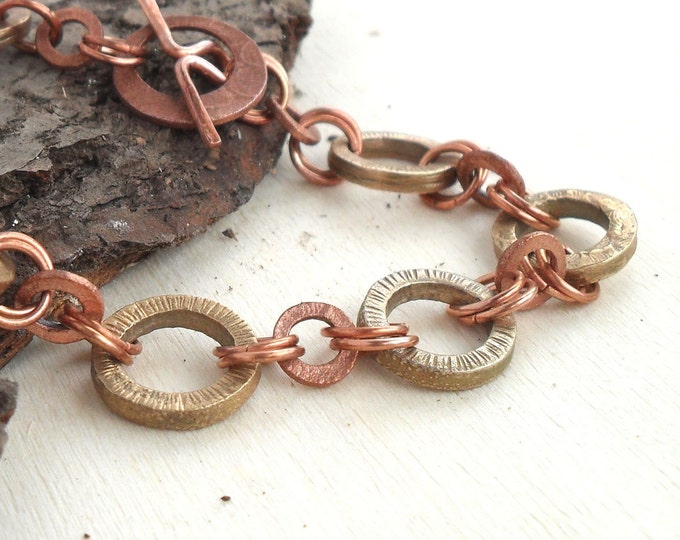 Copper Bronze Chain Link Chunky Bracelet Two Tone Mixed Metal Etsy