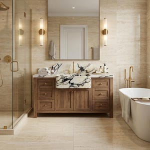 Luxury Marble Sink Vanity, Solid Wood Bathroom Vanity, Modern Bathroom Cabinet, Marble Farmhouse Sink Vanity Custom Size avaiable