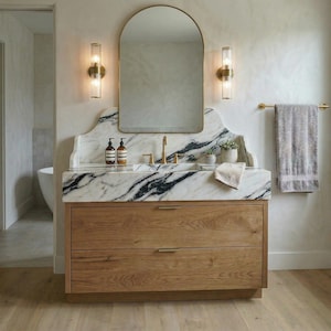 Calacatta Viola Marmor Waschbecken Waschtisch - Luxus Marmor Badezimmer Waschtisch mit integriertem Waschbecken, handgefertigte Stein Waschtischplatte, modernes Badezimmer Desig