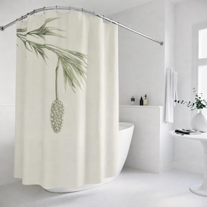 Botanical Pinecone Shower Curtain — Hand Drawn — Warm-Off White