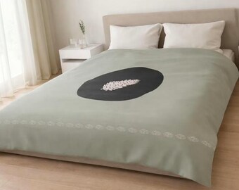 Microfiber Duvet Cover — Sage Mist — Pinecone Motif — Modern Artisanal Bedding, King Queen