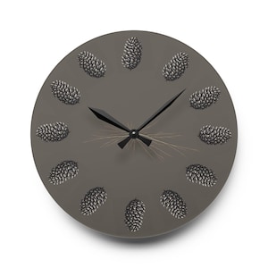 Pinecone Hour-Marker Clock — Acrylic Wall Clock in Mushroom Gray — Modern Nature Decor — 10.75"