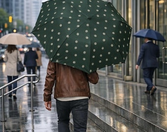 Elegante paraguas de 8 paneles — Apertura semiautomática, impermeable, de pongee, color verde grafito, arco de 122 cm (48")