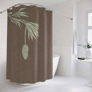 Urban Clay Brown Botanical Shower Curtain — Warm Taupe Bathroom Decor — Nature-Inspired Pinecone Design