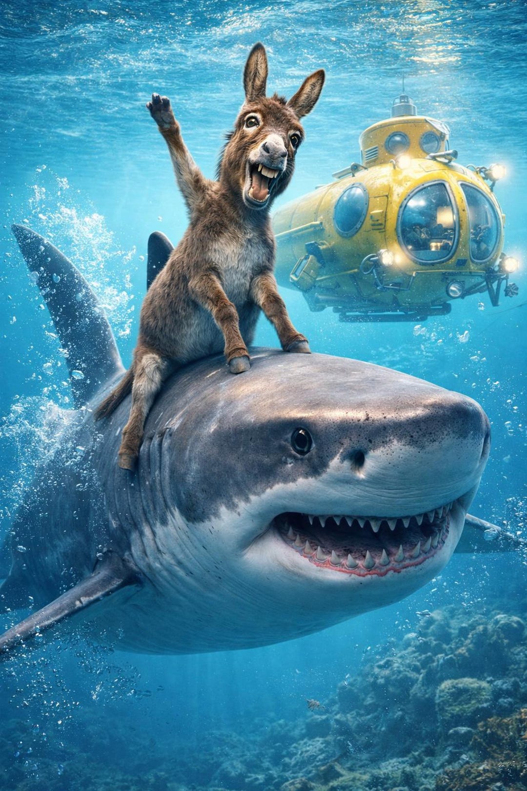 Goofy Donkey Riding White Shark Art Print - Etsy