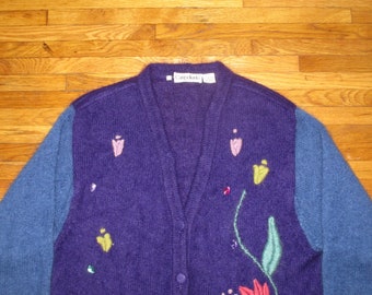 Rare Vintage 1980s Color Block Mohair Cardigan Sweater