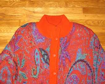 Rare Vintage 1990s I.B. Diffusion Paisley Mohair Cardigan Sweater