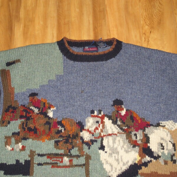 Vintage 1990s Polo Horses Wool Knit Crewneck Sweater