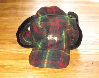 Rare Vintage 1990s Stussy Archival Skate Hip Hop Rave Wool Flap Quilted Winter Hat