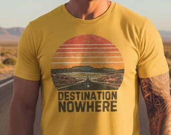 Destinazione Nowhere PNG, Tramonto retrò PNG, Design vintage per maglietta da viaggio, Grafica di viaggio retrò, Vintage invecchiato PNG, Download immediato