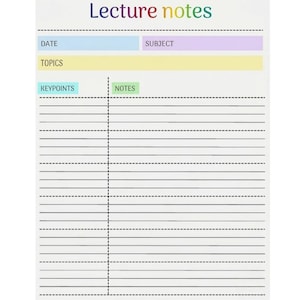 Printable Study Note Template, Student Lecture Notes Page, A4 Study Planner, Simple Study Notes, Lecture Notes Printable, Student Planner