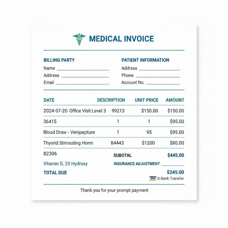 Editable Medical Invoice Template, Clinic Billing Form Canva, PDF ...
