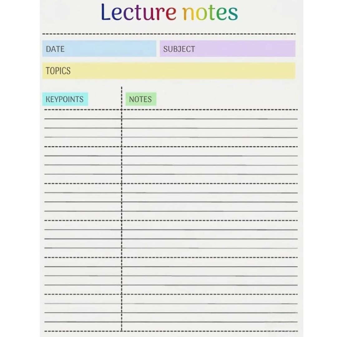 Printable Study Note Template, Student Lecture Notes Page, A4 Study ...