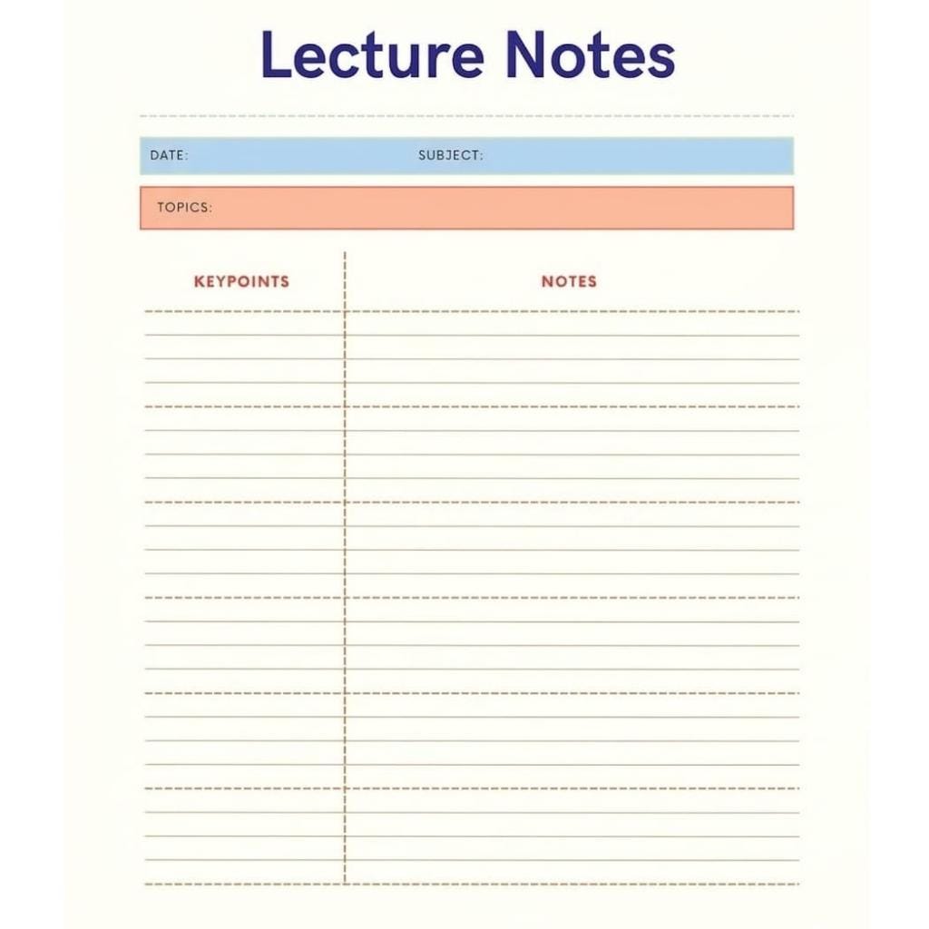 Printable Study Note Template, Student Lecture Notes Page, A4 Study ...