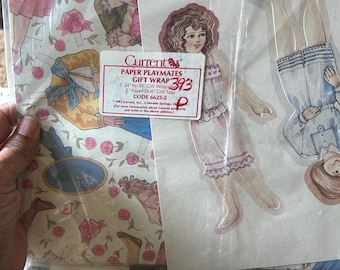 Vintage pappersdocka presentpapper, 1970-talets 1980-talets retro nyhet omslagspapper, oanvänt hantverkstryck för skräpjournaler, scrapbooking