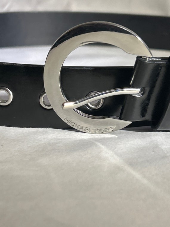 Michael Kors Dark Belt with Shiny Silver Logo Buckle Michael Kors Logo Buckle Leather Waist Belt | Neiman Marcus main image 4