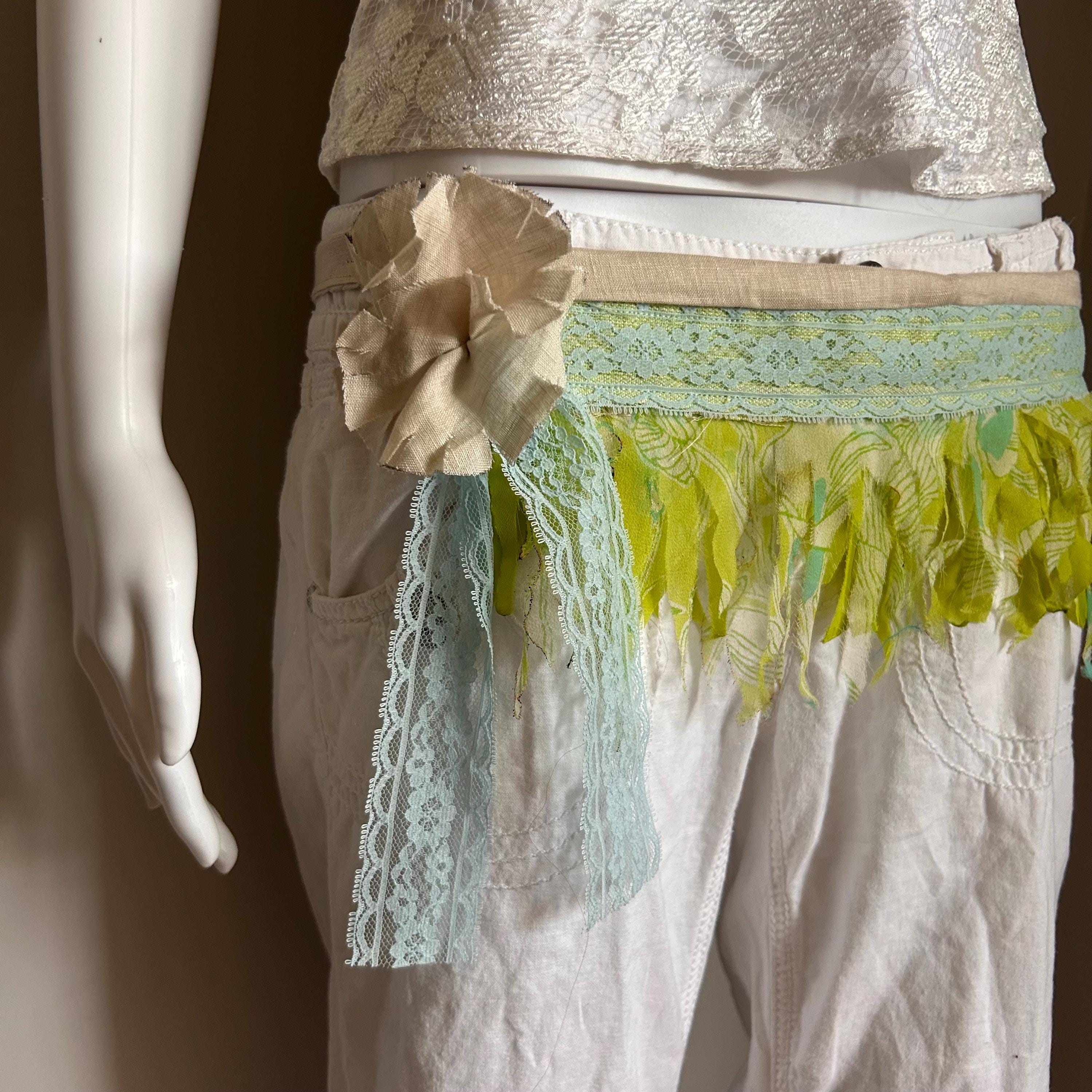 Handmade Fringe Belt Sash: Cream & Green Festival Style - Etsy display picture 3