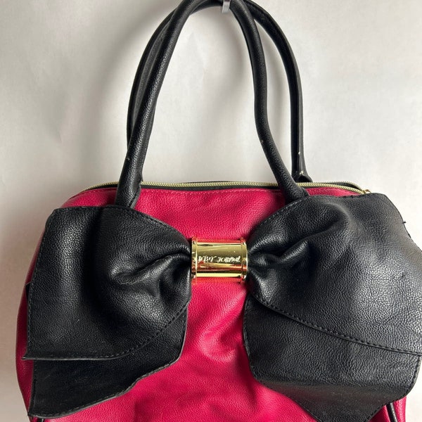 Betsey Johnson bow bag, handbag, bow purse, hot, pink, and black