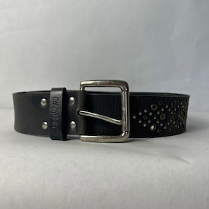 Vintage Calvin Klein Belt Leather Large Black Distressed Studded