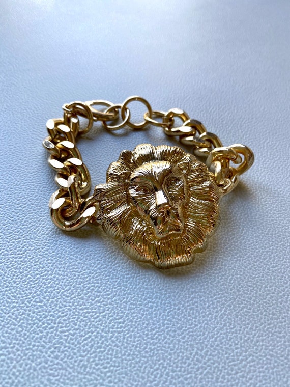 Gold Tone Bracelet With Lion Head Versace Style Etsy Canada
