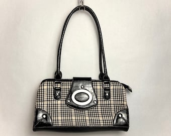 Y2k Tasche 2000er schwarz/weiß karierte Baguette-Handtasche