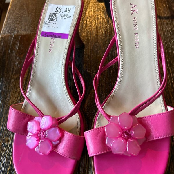 Anne Klein Pink Shoes Slide Sandals 6.5 Flower Vintage kitten heel