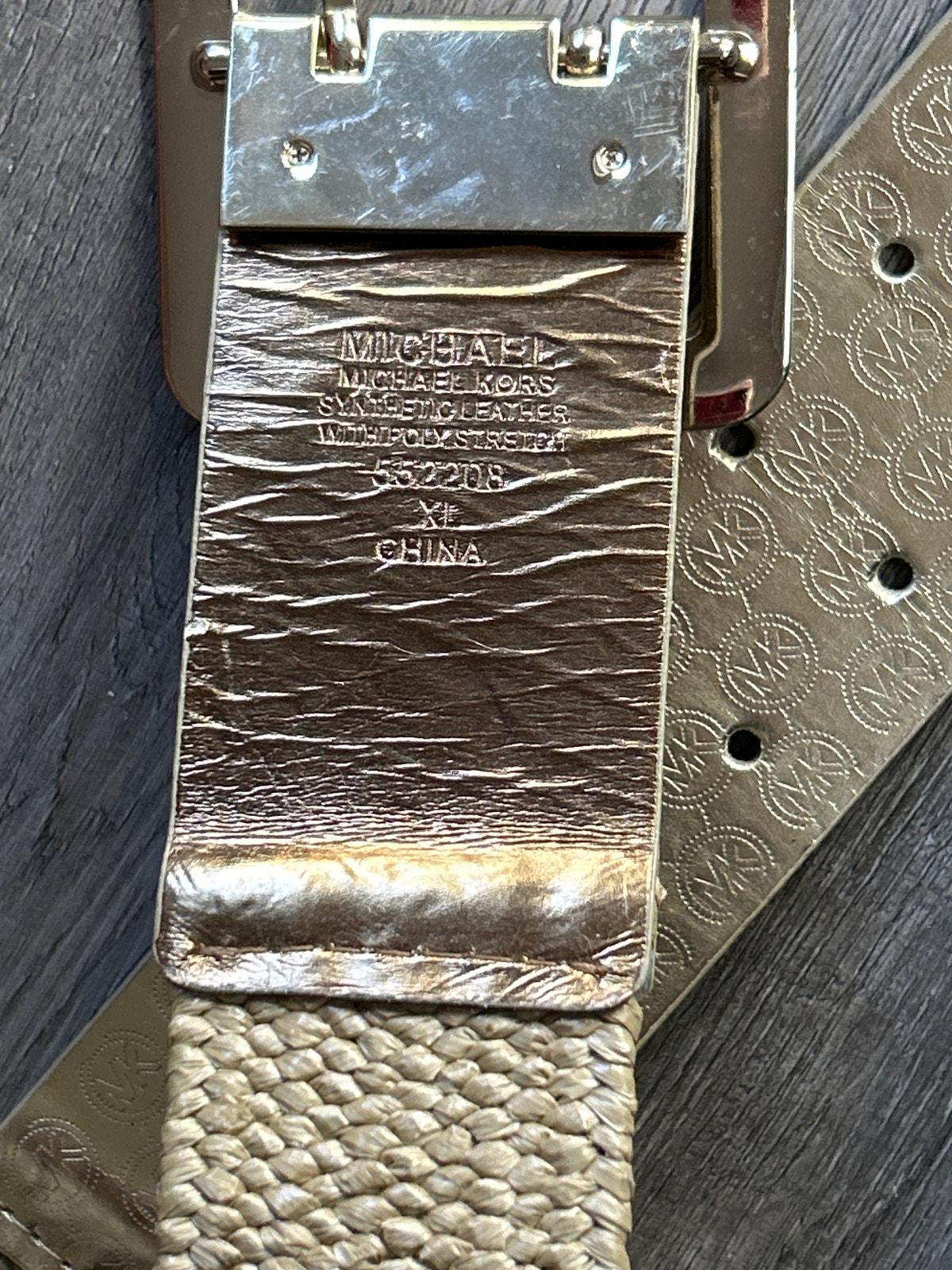 Michael Kors XL Belt Woven Beige and Gold Broad Belt Large  display picture 2