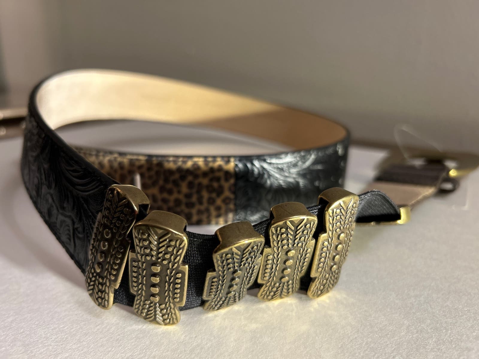 Chicos genuine leather belt 79984 Leopard Print Embossed Leather and Brass NWT Chicos Genuine Leather Belt Number 79984 Leopard Print  main image 4
