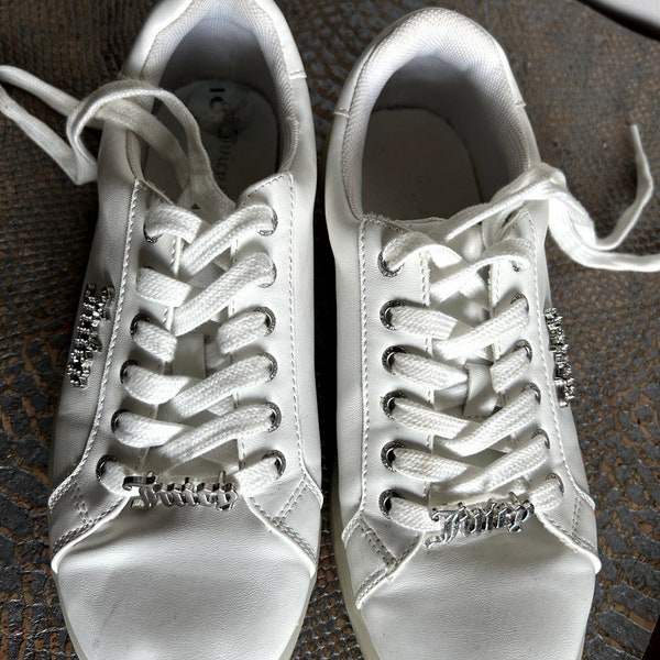 vtg Juicy Couture Sneakers Leather Connect Sneakers Size 6 M Lace White y2k