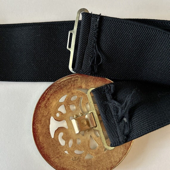 Vintage Black Stretch Belt Gold Tone Belt Buckle … - image 5