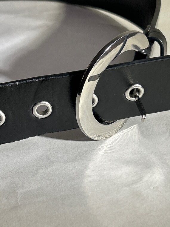 Michael Kors MK Logo Genuine Leather Black Belt Silver Tone Buckle Large 44” Michael Kors Belt Silver Buckle BLACK Leather Neutral  main image 4