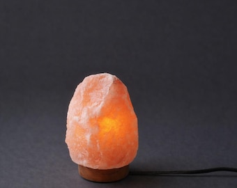 Small Himalayan Salt Lamp with Touch Dimmer, USB LED Light, Wood Base 1-2LB