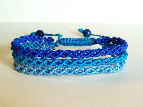 Items similar to 3 Shades of Blue Wavy Macrame Knot Friendship Ombre ...