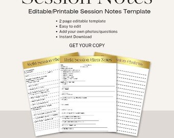 Plantilla de notas de sesión para clientes / Sanación energética, practicante holístico, Canva editable