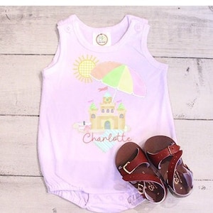 Personalized Beach Sandcastle Baby Bubble Outfit/Personalized Bubble/Baby Shower Gift/Baby Toddler Bubble with Name