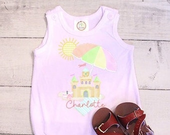 Personalized Beach Sandcastle Baby Bubble Outfit